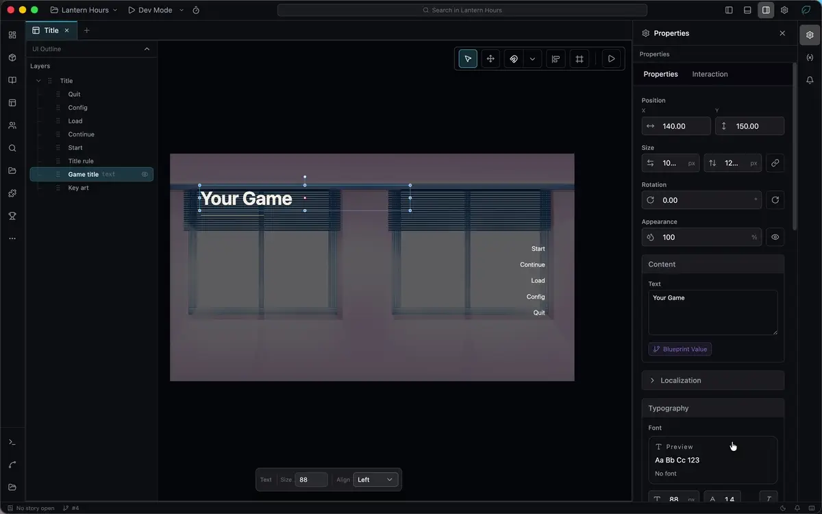 Dragging a text widget across the canvas, with the Smart Snap guides appearing as it lines up