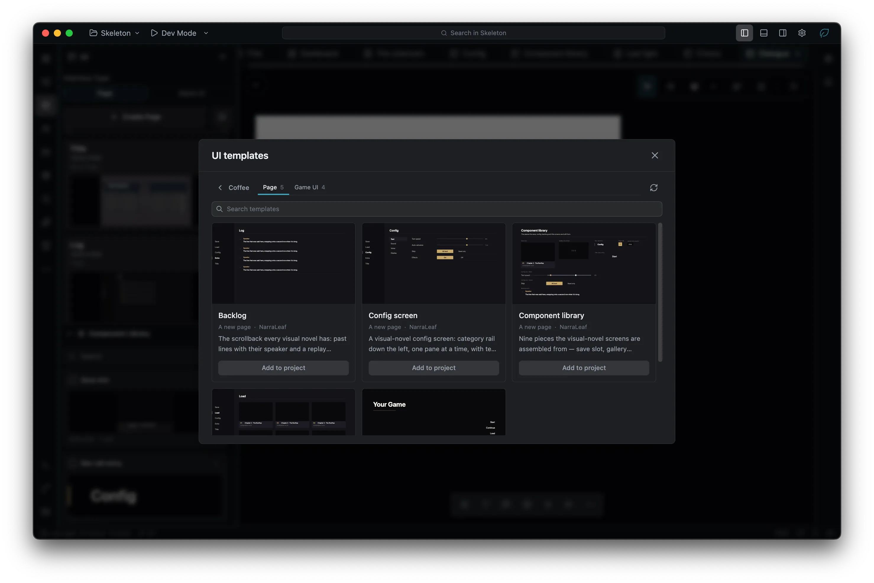 Interface templates ready to drop into a project